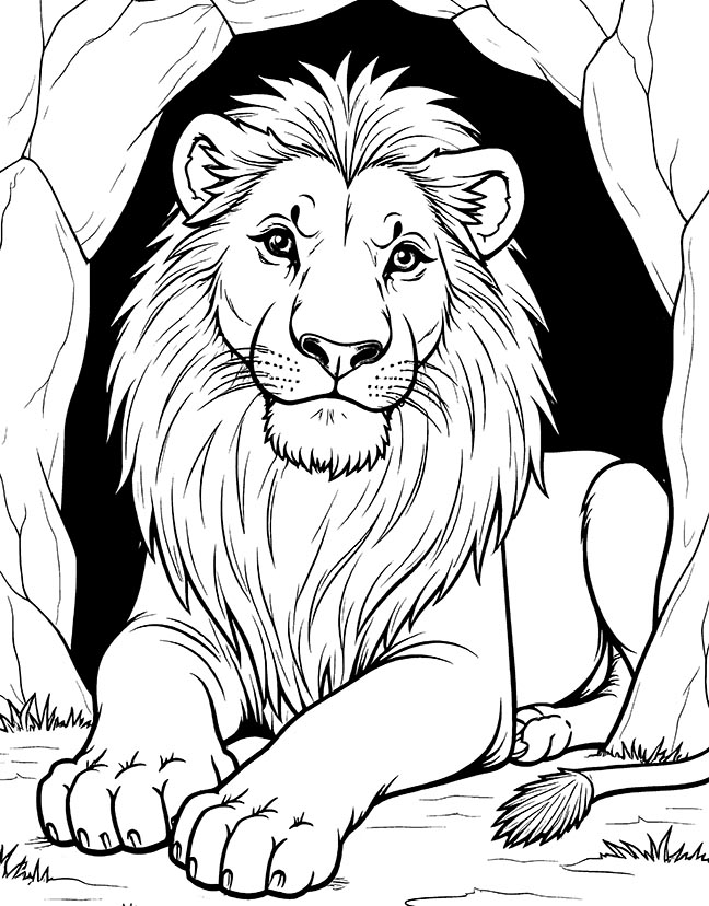 Lion den in the jungle coloring page